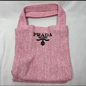 L’HOMME Prada Milano Pink Mini Crochet Small Raffia Tote Bag GWP/VIP